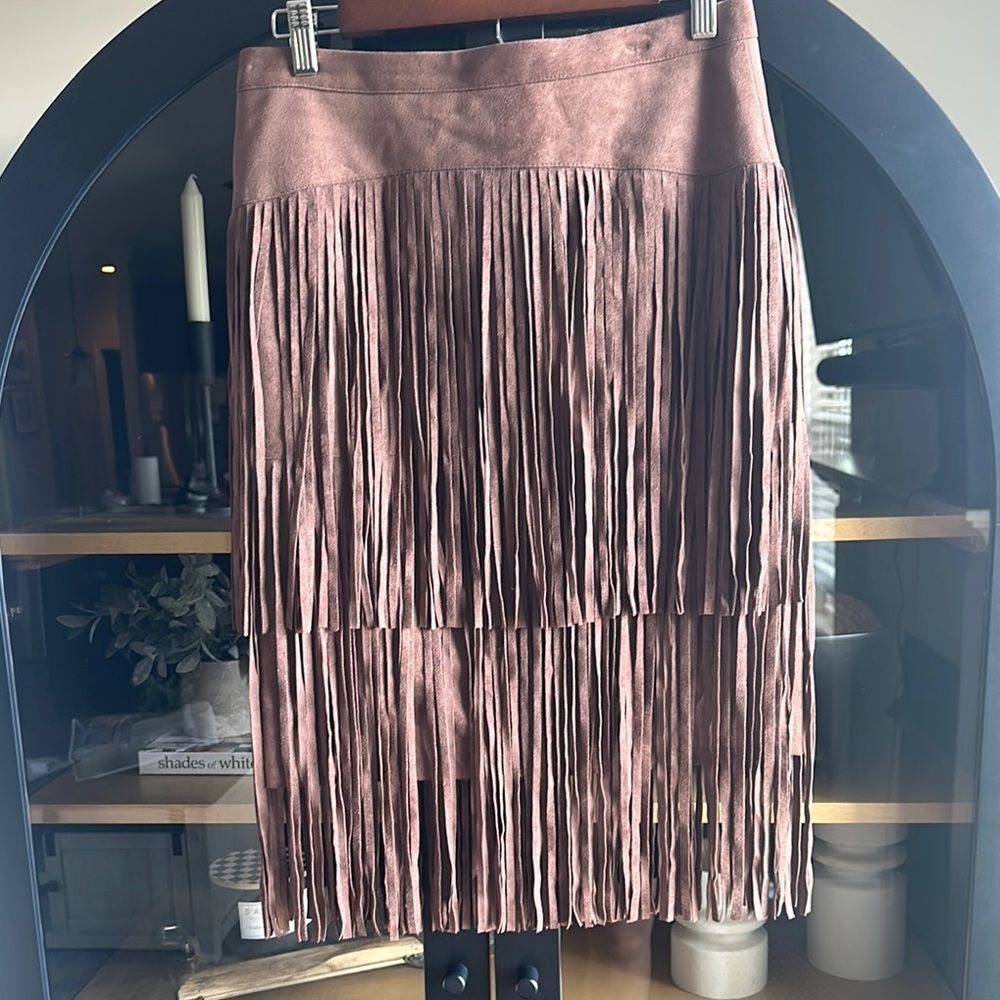 BCBGMaxAzria Mauve Fringe Midi Skirt